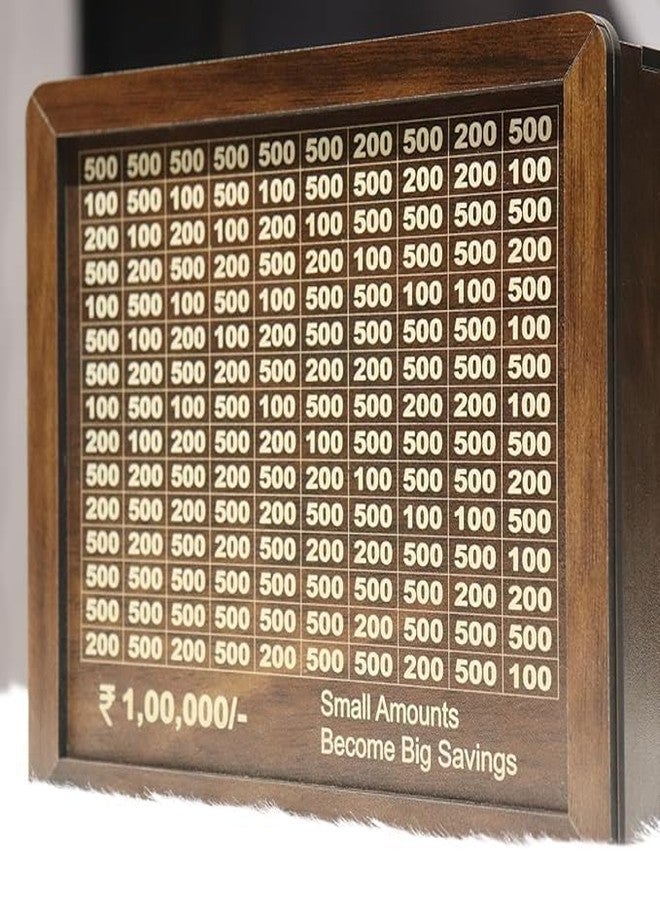 SIMESTICH صندوق توفير نقود خشبي من سيمستيك | صندوق نقود مع هدف للعد | حصالة ادخار بقيمة 100,000 روبية | حصالة نقود معدنية وورقية للأولاد والبنات والكبار | متين وصديق للبيئة - Image 3